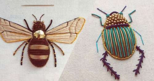 Cette artiste use d’une minutie impressionnante pour broder des insectes