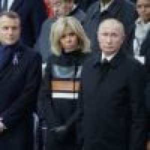 Brigitte Macron : Manteau fashion sous la pluie auprès d'Emmanuel et Poutine