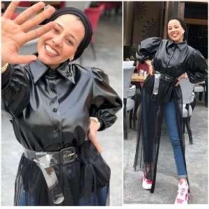 How to wear the faux leather chemises with hijab