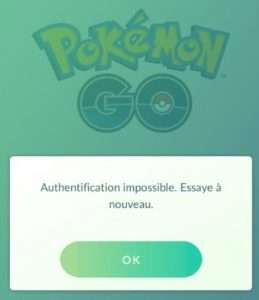 Authentification impossible, essaye à nouveau sur Pokemon Go