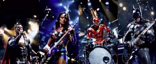 Master of Puppets de Metallica par Batman, Superman, Flash et Wonderman