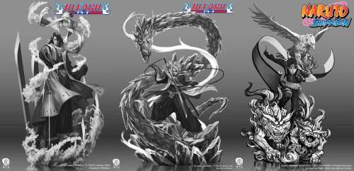 Concepts arts de Byakuya, Toshirô (Bleach) et Sai (Naruto) par Ryu Studio