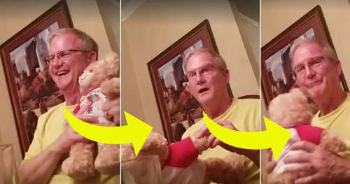 Ils offrent au grand-père un ours en peluche : maintenant, observez sa réaction quand l’ours se met à parler de façon inattendue