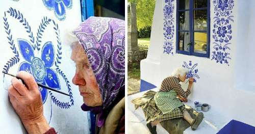 Grand-mère de 90 ans transforme un petit village en galerie d’art personnelle en peignant des fleurs sur les maisons