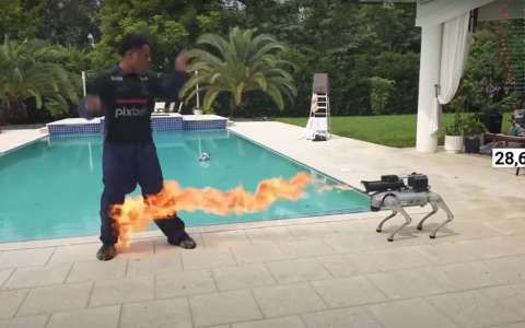 Un robot-chien équipé d’un lance-flammes attaque un influenceur dans une vidéo hilarante