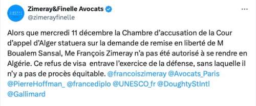 Scandaleux !  L’avocat de Boualem Sansal interdit d’entrer en Algérie pour défendre son client