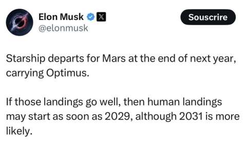 Musk vise Mars pour 2026 !
