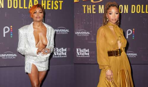 Taraji P. Henson montre ses cheveux orange dans une robe Retrofête pour la première de “Fight Night”