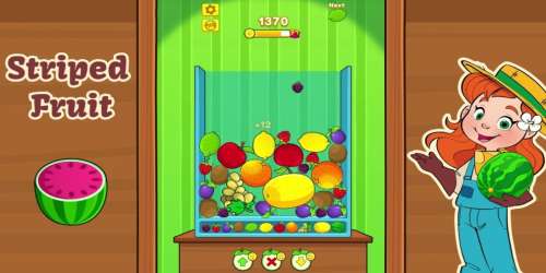 Fusionnez des fruits pour obtenir des pastèques dans le puzzle game Striped Fruit