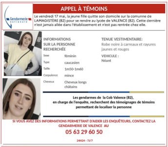 Disparition d'Océane, 16 ans, dans le Tarn-et-Garonne : ce que contient l'inquiétant appel à témoins