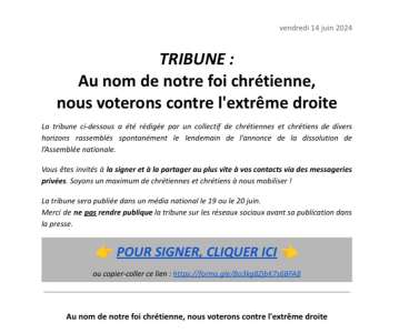 Un collectif de chrétiens appelle à voter contre le RN dans une tribune exclusive 