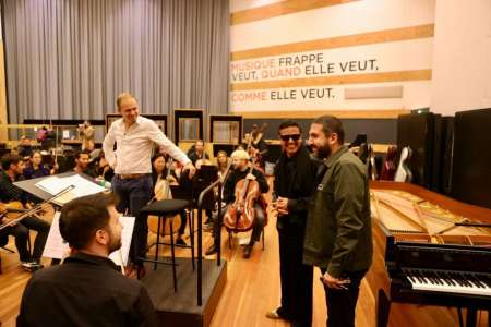 Le trompettiste Ibrahim Maalouf rend visite à Omar Harfouch lors d’une répétition de son ‘Concerto pour la paix’