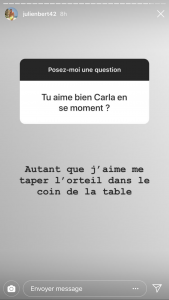 Énervé contre Carla, Julien (LMvsMonde3) la tacle sévèrement sur Instagram !