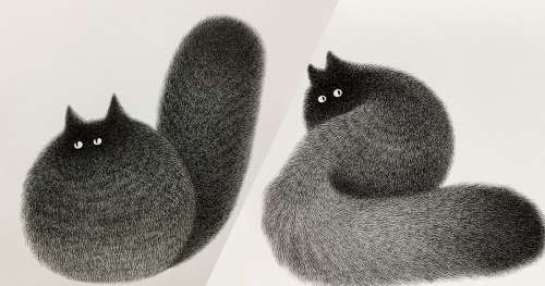 Cet artiste réalise des dessins de chats aussi malicieux qu’adorables à l’encre de chine
