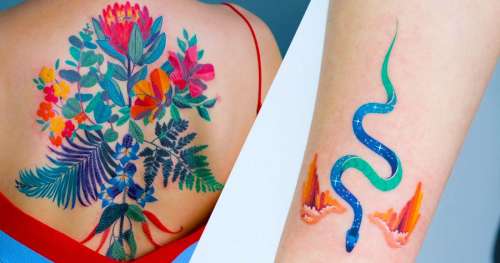 24 tatouages colorés qui rendent un superbe hommage à la nature et à l’art