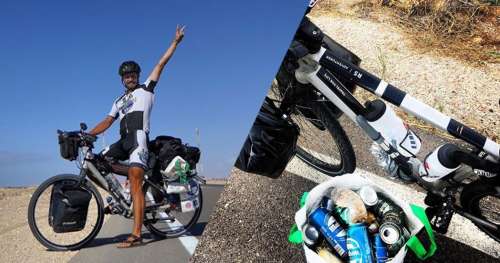 Ce Français parcourt le monde à vélo et ramasse tous les déchets sur son chemin