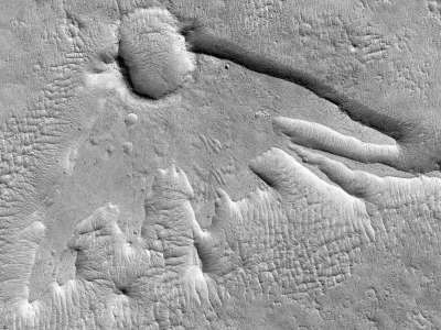 Ce cratère sur Mars ressemble à un oiseau ou une trace de dinosaure