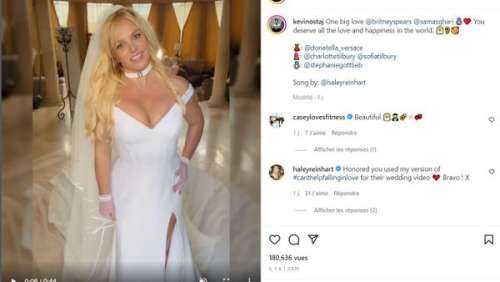 Britney Spears mariée : robe fendue, corset, traîne immense… Cette tenue époustouflante avec laquelle elle a dit “oui”
