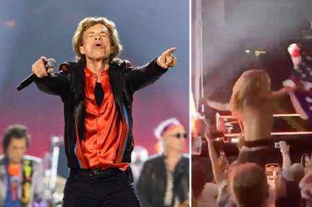 Mick Jagger, 79, reveals nipples at gig in response to being flashed by topless blonde