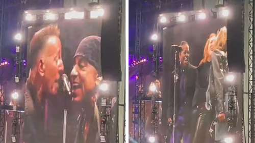Michelle Obama chante avec Bruce Springsteen sur scène lors d’un concert à Barcelone