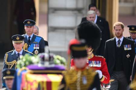 Prince Harry and Prince William Walk Side-by-Side in Procession to Honor Grandmother Queen Elizabeth