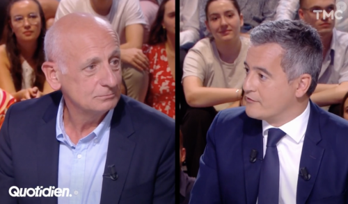 VIDEO Tensions dans Quotidien : Jean-Michel Aphatie se met à dos Gérald Darmanin en évoquant sa femme