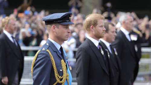 Prince Harry and Prince William Walk Behind Queen Elizabeth II's Coffin as It Leaves Buckingham Palace