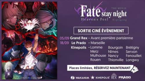 Le troisième film Fate/stay night : Heaven's Feel projeté le mois prochain en France