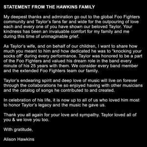 Les Foo Fighters annoncent des concerts hommage à Taylor Hawkins